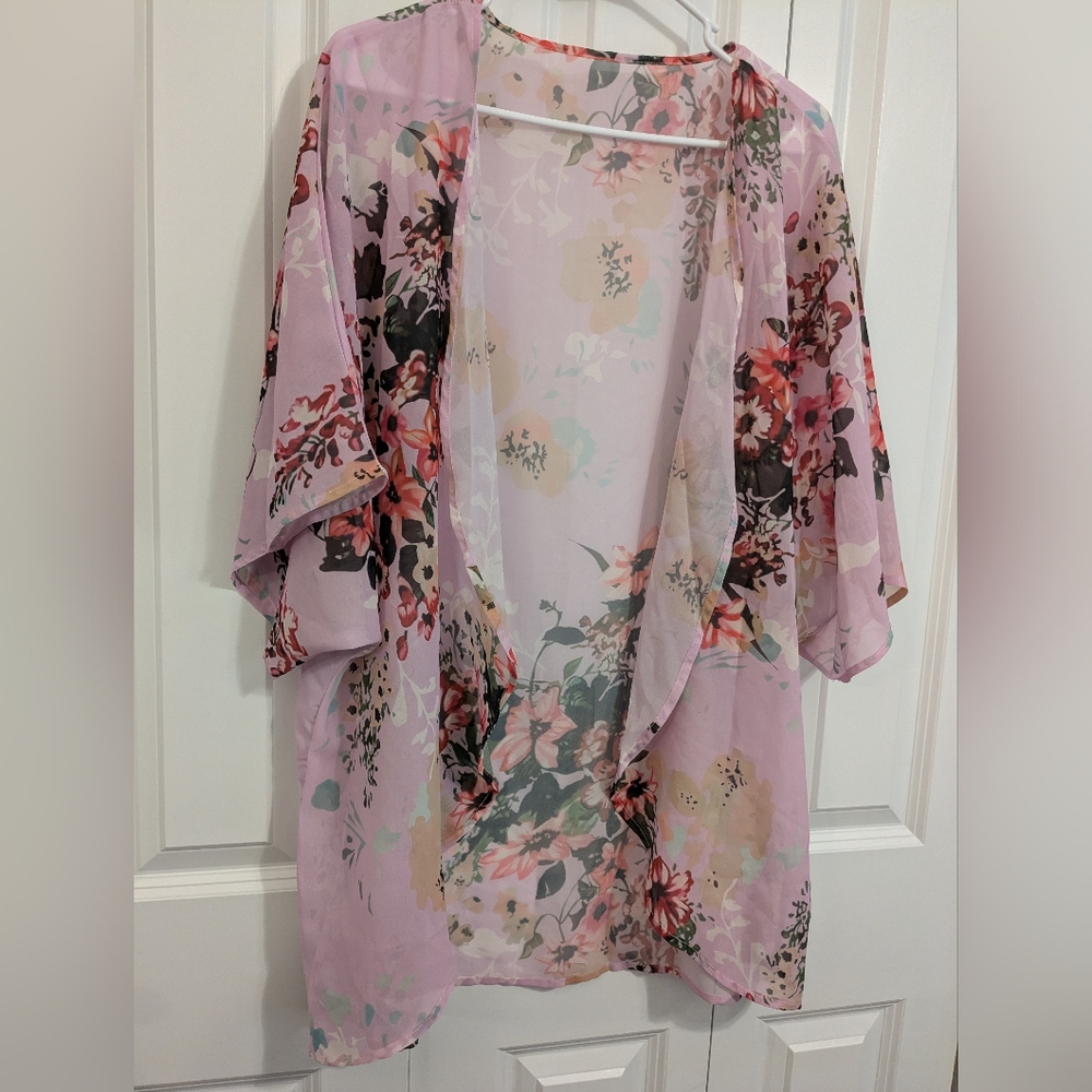 Plus Floral Sheer Kimono Cardigan